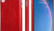 TOOVREN iPhone Xr Case Leather Genuine iPhone XR Leather Case Ultra Slim Protective Shock-Resistant Vintage Shell Hard Back Cover for Apple iPhone Xr 6.1 inch 2018 (Red)