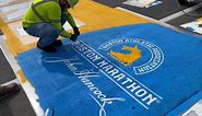 Boston Marathon starting line painted in Hopkinton, Massachusetts