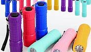 Rossesay 36 Pcs Small Mini Flashlights 9 LED Flashlight Assorted Colors with Lanyard Small Handheld Flashlights Bulk 3AAA Battery Included Plastic Flash Light for Kids Camping Class Teaching Party