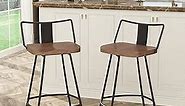 Yongqiang 24" Swivel Metal Bar Stools with Backs Set of 2 Industrial Kitchen Dining Bar Chairs with Wood Seat Matte Black