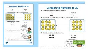 Comparing Numbers to 20 Worksheet