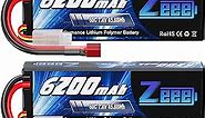 Zeee 2S Lipo Battery 6200mAh 7.4V 60C Hard Case Battery with Deans T Connector for RC Vehicles Car Truck Truggy Boat Racing Hobby(2 Pack)