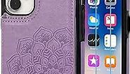 Wallet Case for iPhone 11 Wallet Case PU Leather with Screen Protector Card Holder Kickstand Card Slots Case Flower Embossed Pattern Shockproof Cover for iPhone 11 Phone Case (Purple) 1