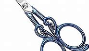 Precision Embroidery Scissors, Small Sharp Pointed Tip Detail Shears for Sewing Craft Artwork Needlework Yarn Thread Snips Little DIY Handy Tool, 4.5in Blue Vintage Scissor