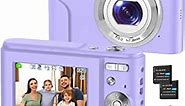 Digital Camera, RUAHETIL FHD 1080P 36MP 2.4 Inch LCD Vlogging Camera for Kids, 16X Zoom 2 Charging Modes Kids Compact Camera Point and Shoot Camera for Kids Teens Students Beginners（Purple）