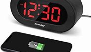 REACHER Easy Snooze and Time Setting Digital Alarm Clock, Charging Station Phone Charger with USB Port, Battery Backup for Android Phone iPhone Tablet ipad (Black)