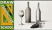 How to draw: Cylindrical object draw - Wine bottles and glass