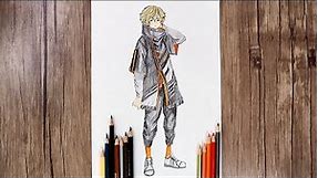 How to Draw a Badass Cool Anime Boy with Colored Pencils | Full Body Anime Character