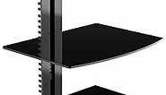 suptek DVD Floating Shelf, Glass TV Wall Mount with Shelf for DVD Player / PS4 / Cable Boxes/Game Consoles/Sky Box/TV Accessories, Media Shelf, Flat Black Wall Mount Bracket, AV Shelf, 3 Tiers CS303