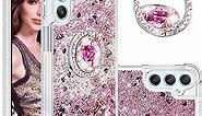 Liquid Case for Samsung Galaxy A25 5G,Moving Sparkle Glitter Bling Cases with Diamond Ring Kickstand Shockproof Cover for Samsung Galaxy A25 5G LSZ Rose Gold