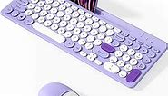 Bluetooth Keyboard and Mouse Wireless, Rechargeable Keyboard and Mouse Combo with Phone Holder (Bluetooth 5.0+3.0+2.4GHz) Quiet Ergonomic Compatible with Mac/Windows/iOS/Android (Purple)