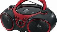 JENSEN CD-490 Portable Stereo CD Player with AM/FM Radio and Aux Line-in, Red and Black