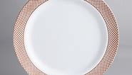 Visions 10 1/4" White Plastic Plate with Rose Gold / Copper Lattice Design - 120/Case