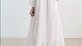 Catherine White Cotton Nightgown with Ruffle Hem & Lace Detail