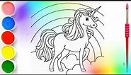 How To Draw Rainbow Unicorn In Cloud ]Easy Coloring Drawing For Kids Toddlers ] 🦄🌈