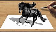 3D Pencil Drawing: Black Friesian Horse - Speed Draw | Jasmina Susak