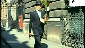 1960s English Gent in Bowler Hat Walking Along London Street, Banker