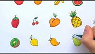 How to draw FRUITS EMOJI Apple Orange Banana Watermelon Grapes Strawberry Cherry Peach Pineapple