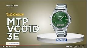 Casio MTP-VC01D-3E Analog Digital Men's Quartz Wrist Watch in Silver Chain & Green Dial