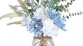 Faux Flowers with Vase,Artificial Silk Flowers in Vase, Fake Plant Eucalyptus and Willow,Flower Arrangement for Home Farmhouse Dining Table Centerpiece Decorations Coffee Table Decor (Dusty Blue)