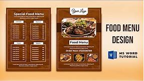 Food Menu Design in MS Word | Menu Design for Restaurant | Menu Card Design