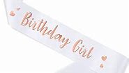 CORRURE 'Birthday Girl' Sash with Rose Gold Foil - Soft Satin White Sash for Women - Happy Birthday Sash for Sweet 16, 18th 21st 25th 30th 40th 50th or Any Other Bday