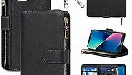 Jaorty iPhone 13/14 Phone Case Wallet for Women Men with Card Holder, iPhone 13 Crossbody Case with Strap Shoulder Lanyard, Zipper Pocket PU Leather Cases Purse for iPhone 13,6.1 Inch Black