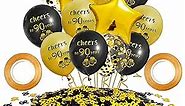 Cheers to 90 Years Balloons Black and Gold Birthday Decorations 90th Birthday Balloons Latex Gold Confetti Balloon for Women Men 90 Anniversary Theme Happy Birthday Party Supplies 12 inch