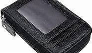 RFID Blocking Genuine Leather Mini Credit Card Case Organizer Compact Wallet with ID Window - Black