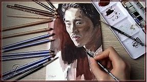 Glenn (Steven Yeun) - The Walking Dead | Watercolor Painting Drawing