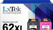 LxTek Ink Cartridge Replacement for HP 62XL 62 XL to Compatible with Envy 5540 5660 7645 5642 5542 5643 5640 7644 OfficeJet 250 5740 200 5745 Printer (1 Black,1 Tri-Color, 2 Pack)