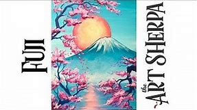 Mt Fuji How to paint with Acrylic on Canvas Cherry Blossom | TheArtSherpa