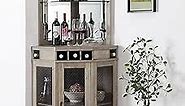 Home Source Stone Grey Corner Bar Unit 73" with Built-in Wine Rack and Lower bar Cabinet for Liquor and Glasses | Storage