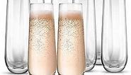 KooK Champagne Flutes, Champagne Glasses, Stemless Champagne Flutes, Set of 8, 9.4oz, Wine Glasses for Mimosa, Rose, Prosecco, Great for Weddings and Parties, Dishwasher Safe,
