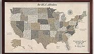 Canvas Art Bay Vintage Push Pin USA Map - Personalized USA Map Canvas - Detailed Travel Map with Pins - Large United States Map Print - USA Map Pin Board - Custom Travel Gift
