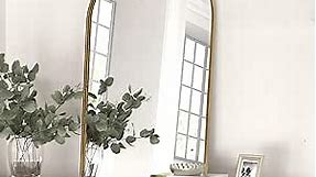 Gold Antique Mirror for Wall, 19x30 Inch Large Brass Arched Mirror Decorative Vintage Bathroom Mirrors, Ornate Entryway Baroque Mirror, Metal Frame, Hangs Vertically or Leaning