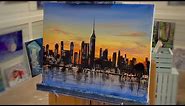 How to paint a Cityscape & Sunset Acrylic painting tutorial