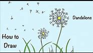 🔴 How to Draw Beautiful Flower Dandelions Blowing Away in the Wind. Drawing Dandelion Seed, Grass. 🔴