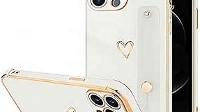 for iPhone 13 Pro Case for Women Girls, Bling Luxury Plated Bumper with Cute Love-Heart Design, Adjustable Hand Strap Stand, Raised Edges Shockproof Protection for iPhone 13 Pro - White