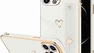 LLZ.COQUE for iPhone 12 Pro Case for Women Girls, Bling Luxury Plated Bumper with Cute Love-Heart Design, Adjustable Hand Strap Stand, Raised Edges Shockproof Protection for iPhone 12 Pro - White