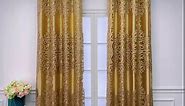 Gold Double Layer Curtains for Living Room with Jacquard Floral Sheer Voile Luxury Blackout Drapes for Bedroom Thermal Insualted Privacy Drapes Window Treatment Grommet Top 2 Panels W39 x L96 Inch