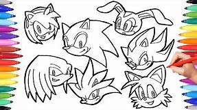Sonic the Hedgehog Coloring Pages | Watch How to Draw All Sonic Characters Faces | Cartoon Coloring
