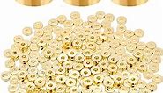 BENECREAT 200Pcs 3mm Real 18K Gold Plated Flat Round Brass Beads, Spacer Round Beads Small Smooth Bead for Bracelet Necklace Jewelry Making Craft Supplies, Hole:1mm