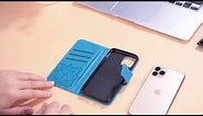 for Samsung Galaxy S23 FE Phone Case Wallet,Women Flip Folio PU Leather Protective Case Wrist Strap Card Slots Holder Pocket Emboss Butterfly Flower Stand Flip Case for Samsung Galaxy S23 FE Blue