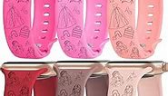 6 Packs Cartoon Engraved Bands Compatible with Apple Watch Band 40mm 38mm 44mm 45mm 49mm 42mm Women, Designer Silicone Cute Soft Strap for Apple Watch Ultra 2 iWatch Series 9 8 7 SE 6 5 4 3 2 1