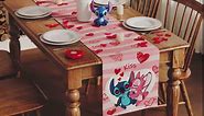 Arosel Kawaii Stitch Cute kiss Love Cartoon Table Runner Heart Valentine's Day Tablecloth Table Decorations Holiday Kitchen Dining Table Decoration for Indoor Outdoor Home Party Decor (13"*72")