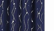 BGment Navy Blue Blackout Curtains 84 Inch Length 2 Panels Set Grommet Thermal Insulated Room Darkening Window Curtains with Wave Line and Dots Printed for Bedroom, 52 x 84 Inch