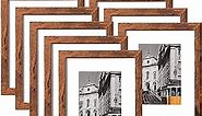 eletecpro 8x10 Picture Frames Set of 10, Picture Frame Collage Wall Decor Display 5x7 Photo with Mat or 8x10 without Mat, Home Decor Gallery Frame for Table Top or Wall Mounting, Brown