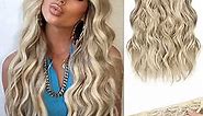 MORICA Invisible Wire Hair Extensions - 20 Inch Halo Hair Extension Long Wavy Synthetic Hairpiece with Transparent Wire Adjustable Size, 4 Secure Clips for Women (Ash Blonde Mixed Light Blonde,20Inch)
