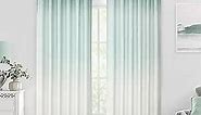 Vision Home Aqua Blue Ombre Window Curtains Linen Texture Gradient Light Filtering Semi Sheer Curtains 84 inch Length for Living Room Bedroom Rod Pocket,Cream White to Aqua,50" Wx84 L Each,2 Panels
